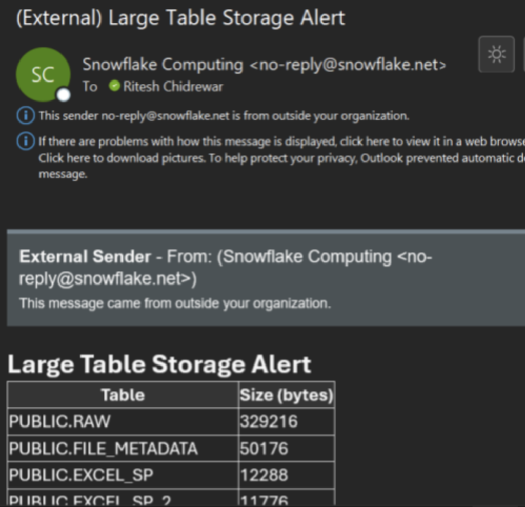 Large Table Storage Alert