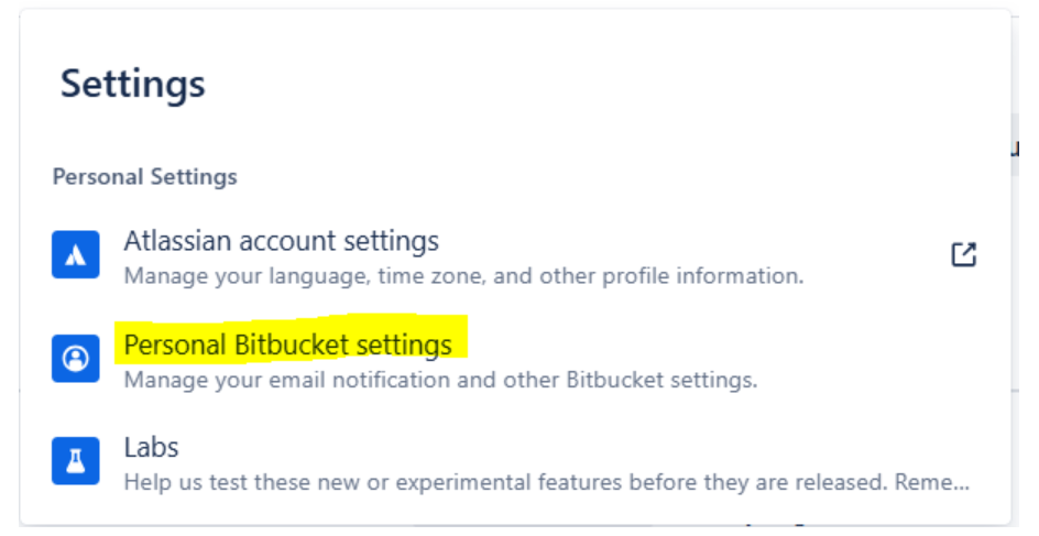 Personal Bitbucket Settings